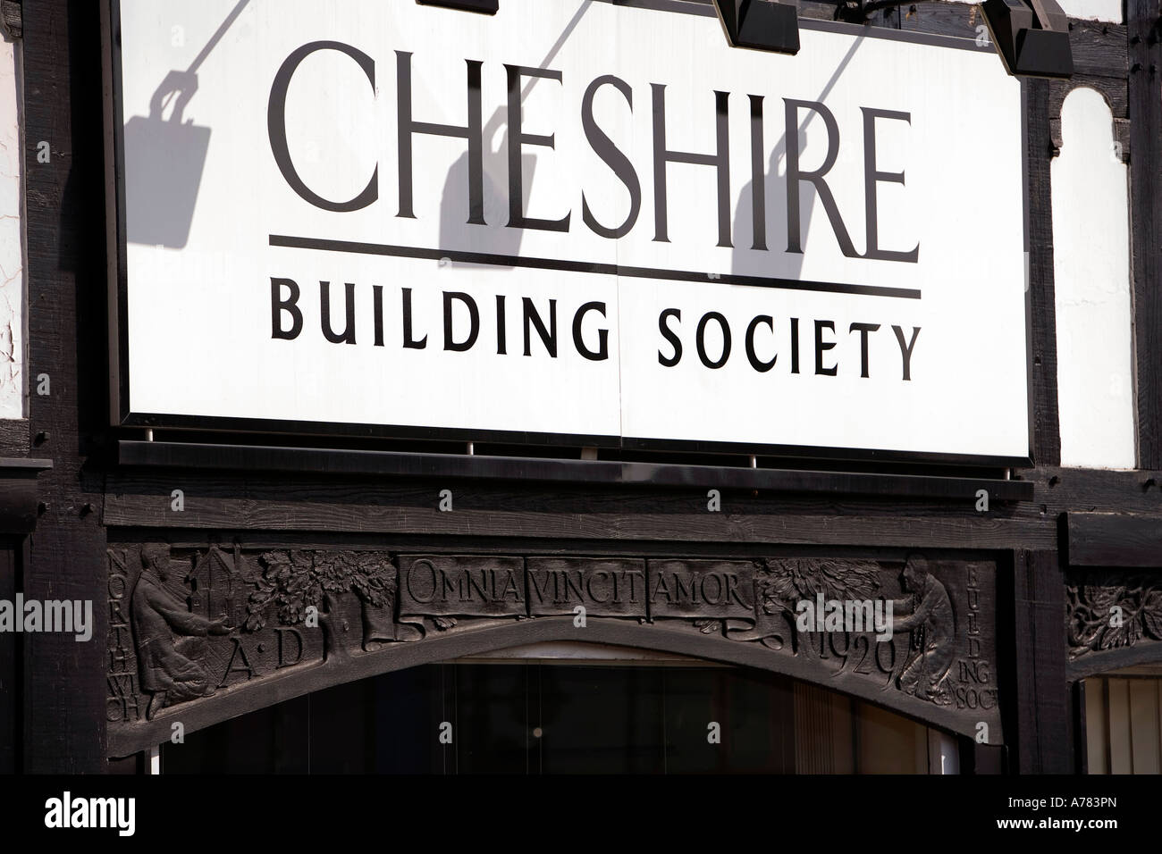 UK Cheshire Vale Royal Northwich town centre old carved wooden sign on