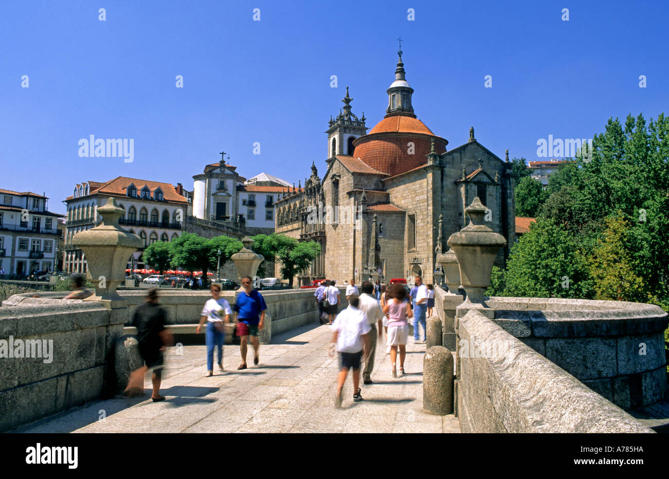 Historical bridge and monastry of Sao Goncalo, Amarante, Douro, Portugal Stock Photo