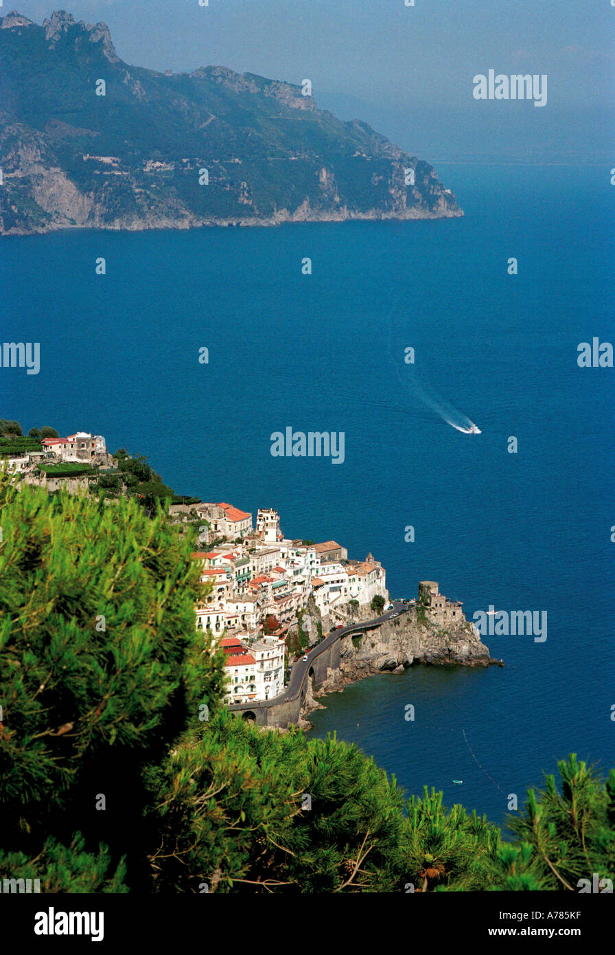 Overlooking the mediaeval city republic of Amalfi near Naples Italy Stock Photo