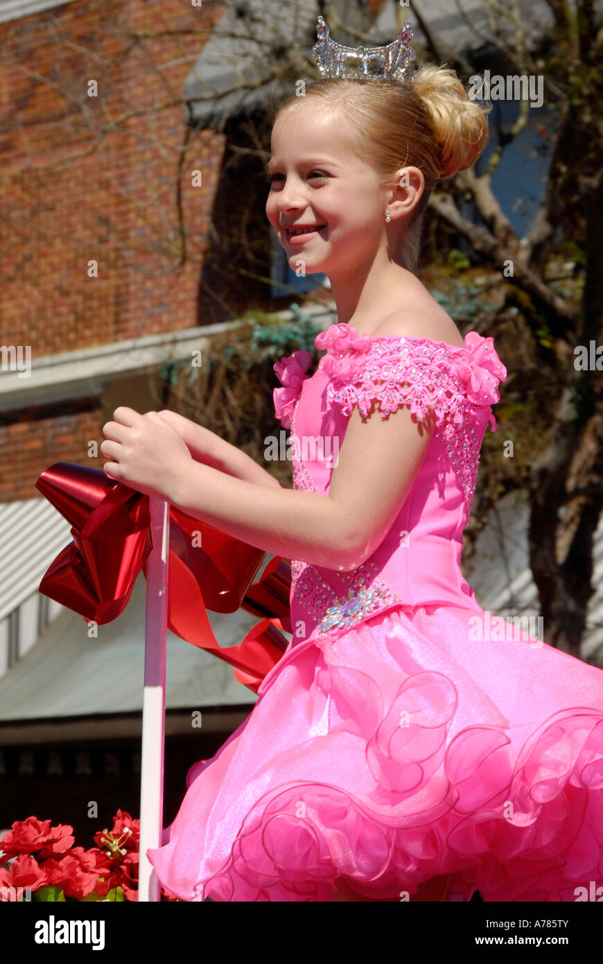 Beauty Queens Participate in Strawberry Festival Parade Plant City Florida FL FLA USA US Stock Photo