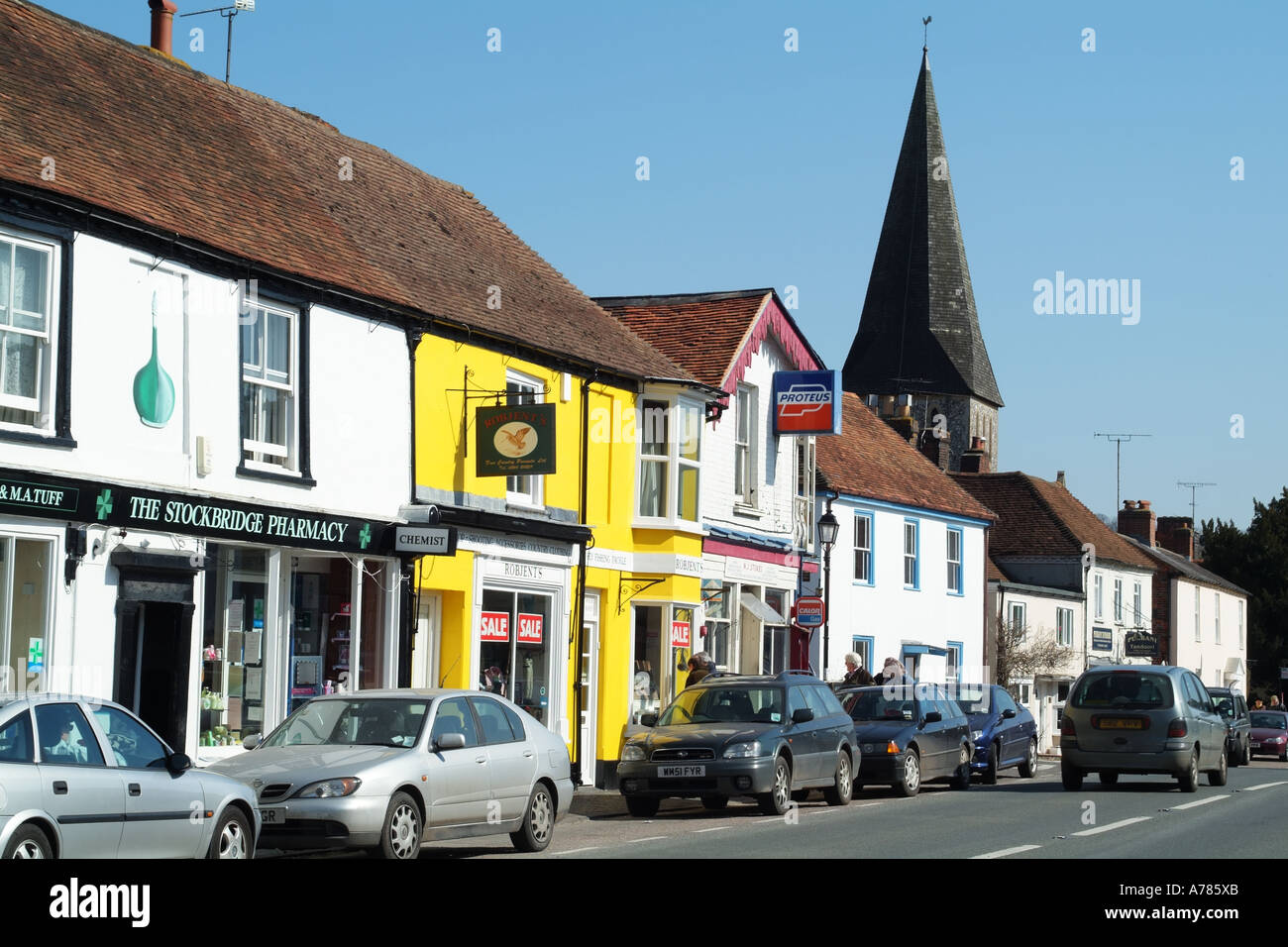 Stockbridge a small Hampshire town in the heart of the Test Valley  in southern England UK. The main street Stock Photo