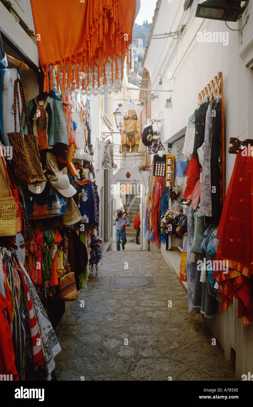 Positano Amalfi Coast Italy Gift shops in the narrow streets Stock