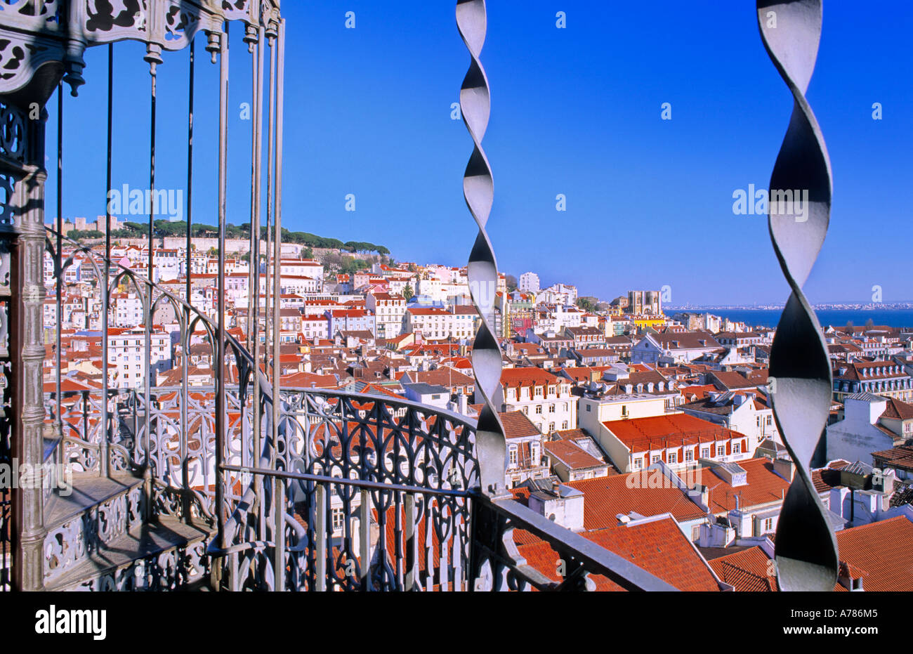 View to Lisbon from the lift platform of the elevator Santa Justa Lisbon Portugal Europe Stock Photo