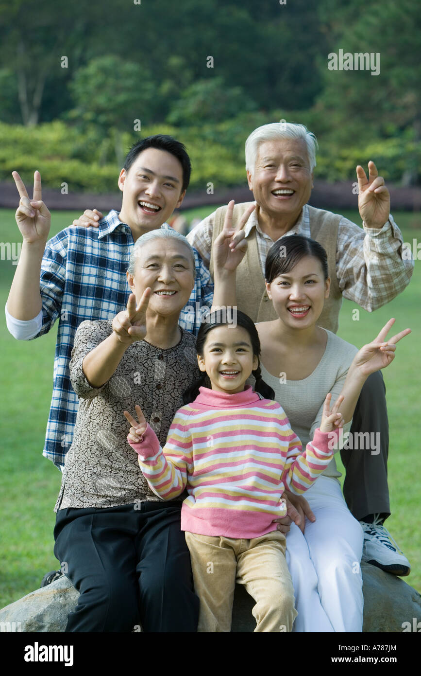 Three generation family in park, portrait Stock Photo