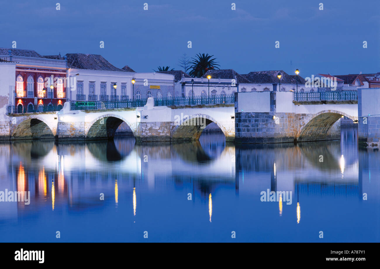 Romanesque bridge and river Gilao Tavira Algarve Portugal Stock Photo