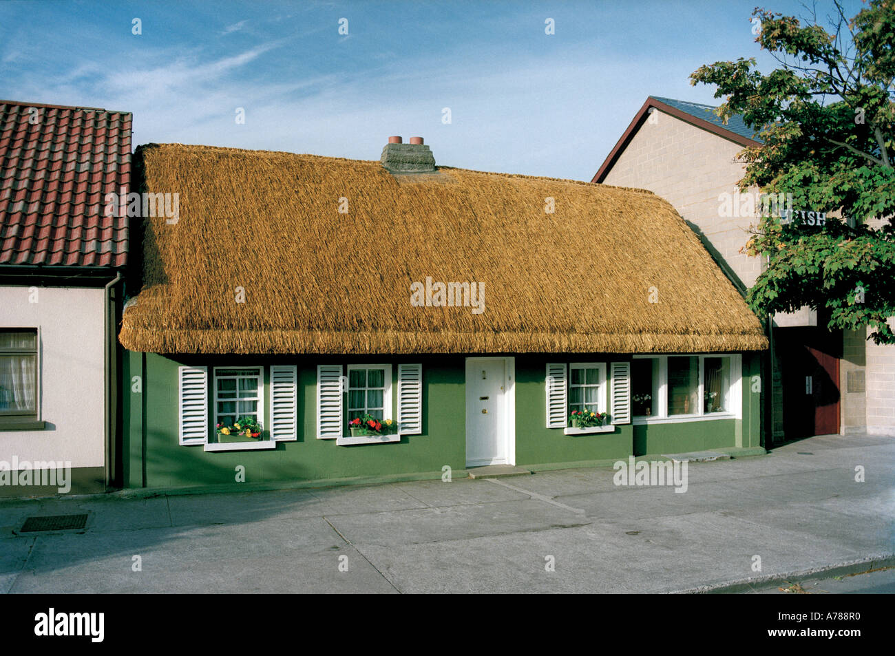 A traditional strawthatched cottage in the village of Skerries, north