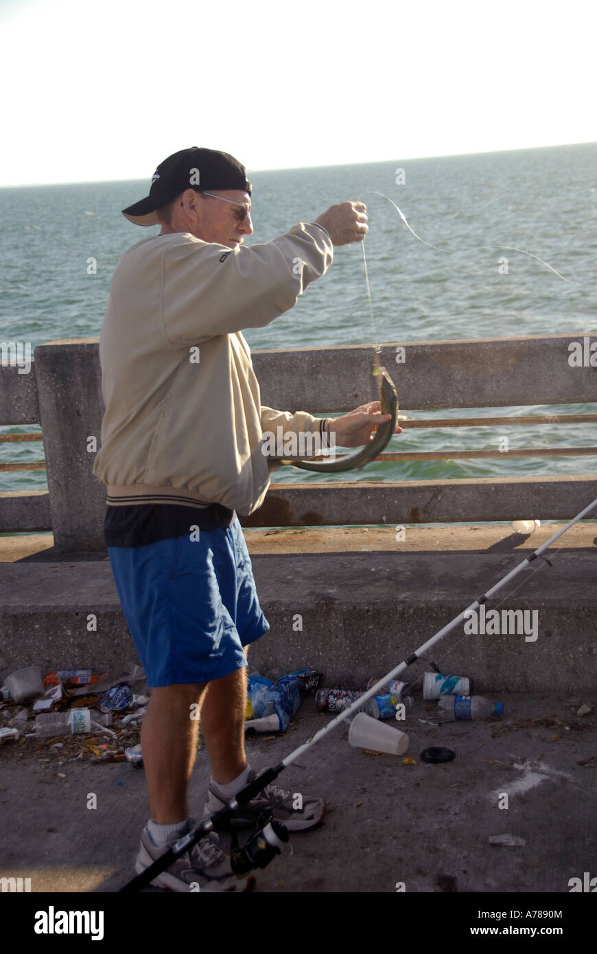 Fishing at Skyway Fishing Pier State Park at Sunshine Skyway Bridge in