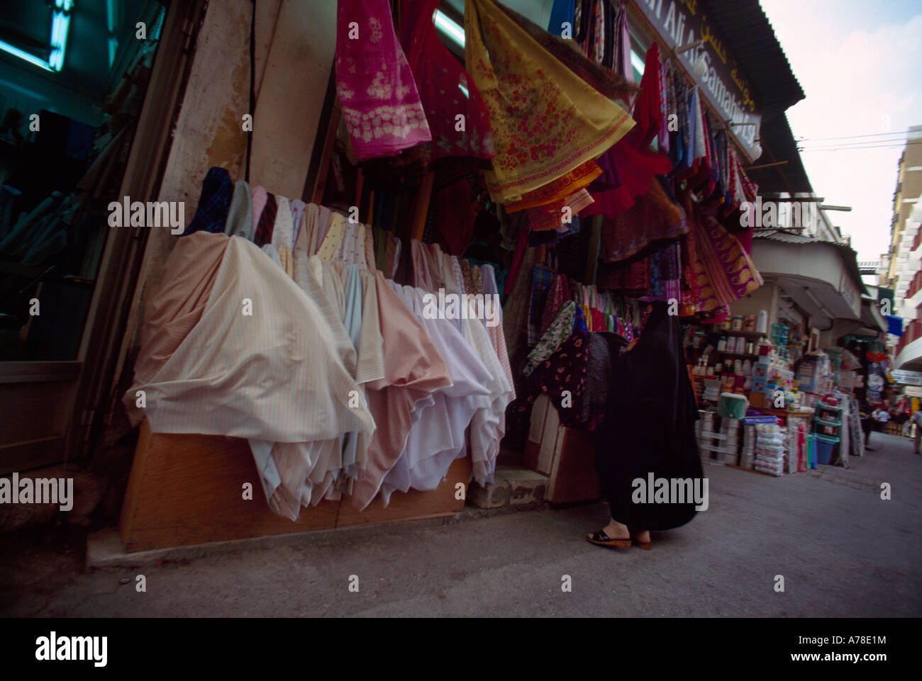 Woman Buying Fabric Souk Manama Bahrain Stock Photo Alamy