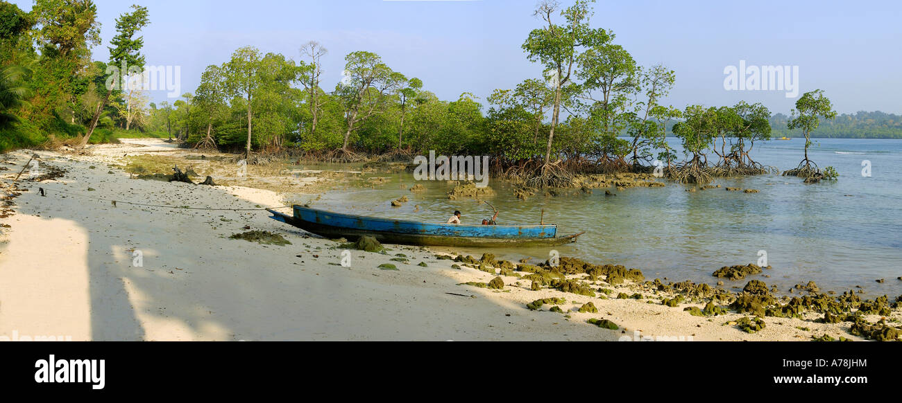 India Andaman Islands Havelock No 3 village beach panoramic Stock Photo