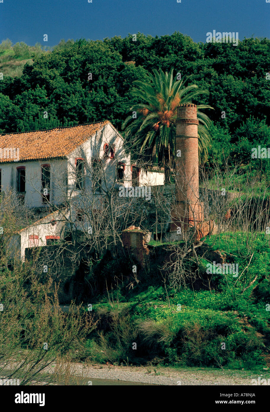 An abandoned Sugar mill on the banks of the Veez river, near Malaga, Andalusia, southern Spain Stock Photo
