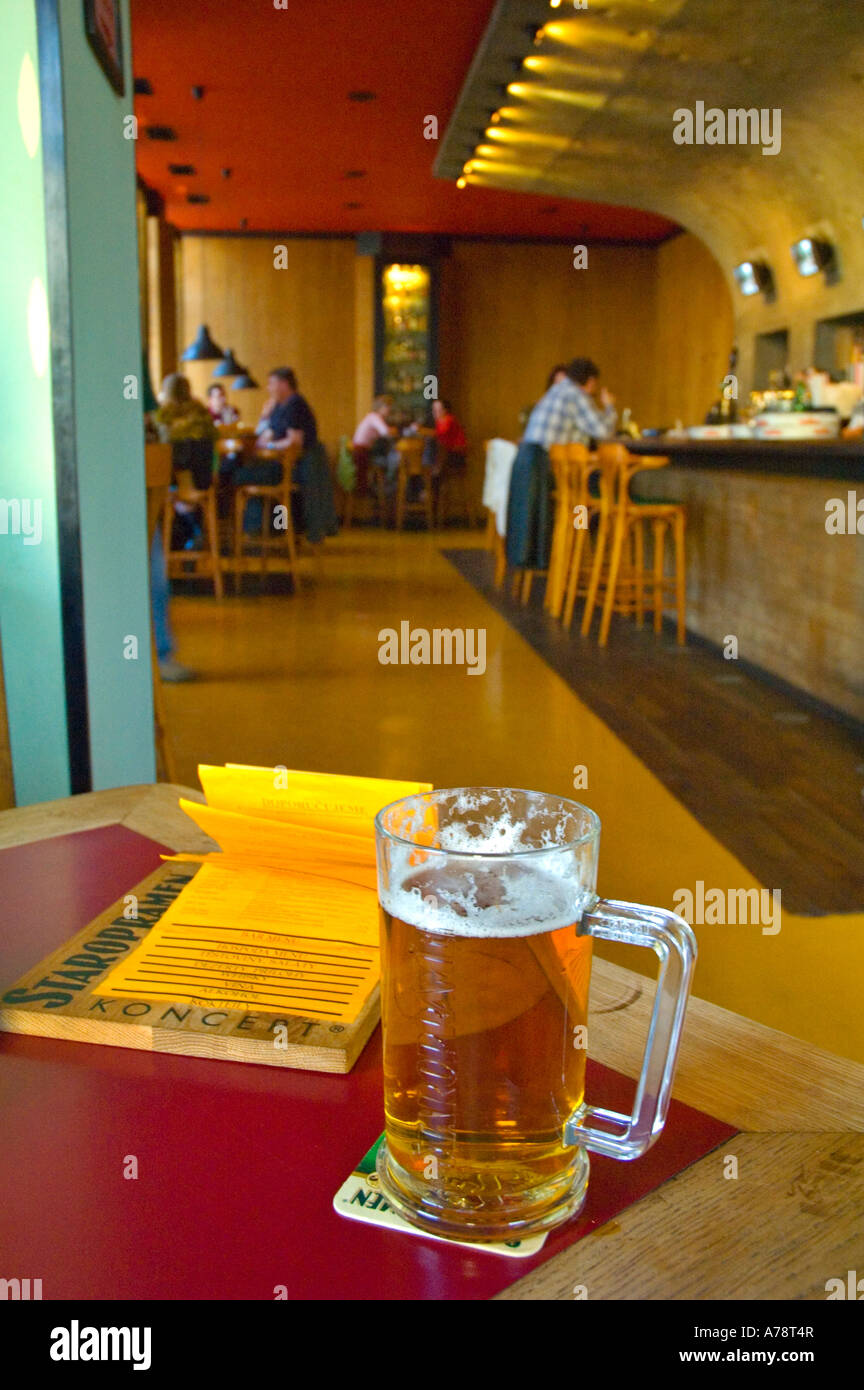 A pint of beer and the menu in a restaurant in central Brno Moravia Czech Republic EU Stock Photo