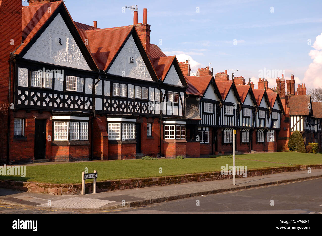 Row of pretty terraced houses in Port Sunlight Wirral England Stock