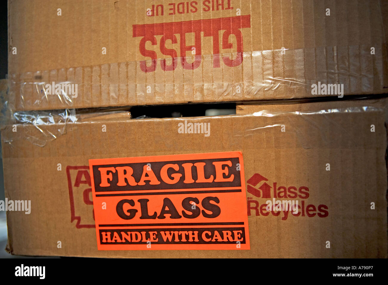 Fragile Glass Sign On Box Stock Photo Alamy