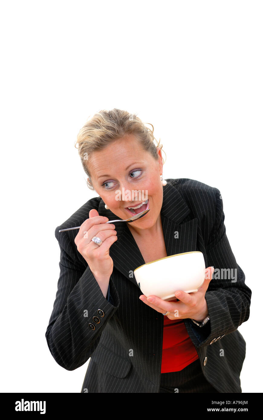 business woman rushing late breakfast Stock Photo - Alamy