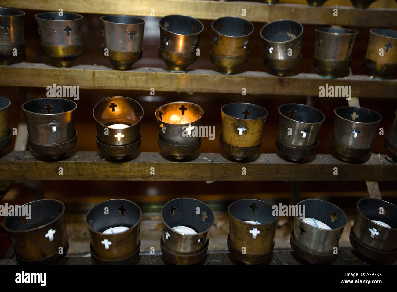 CHICAGO Illinois Rows of votive candles interior of Saint Michaels