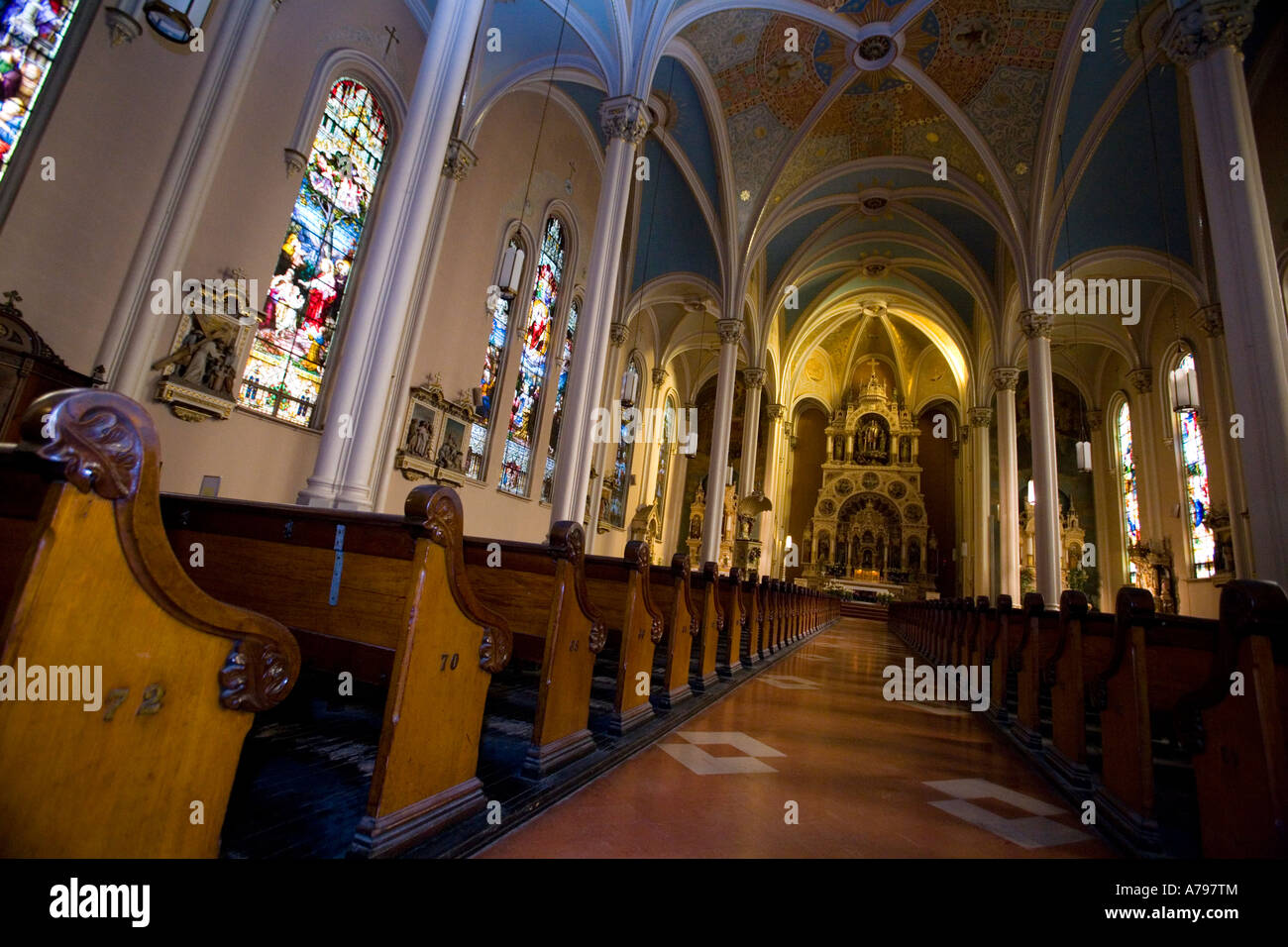 Chicago Illinois Interior Of St Michaels Catholic Church Center Aisle Rows Of Pews Old Town Neighborhood Stock Photo Alamy