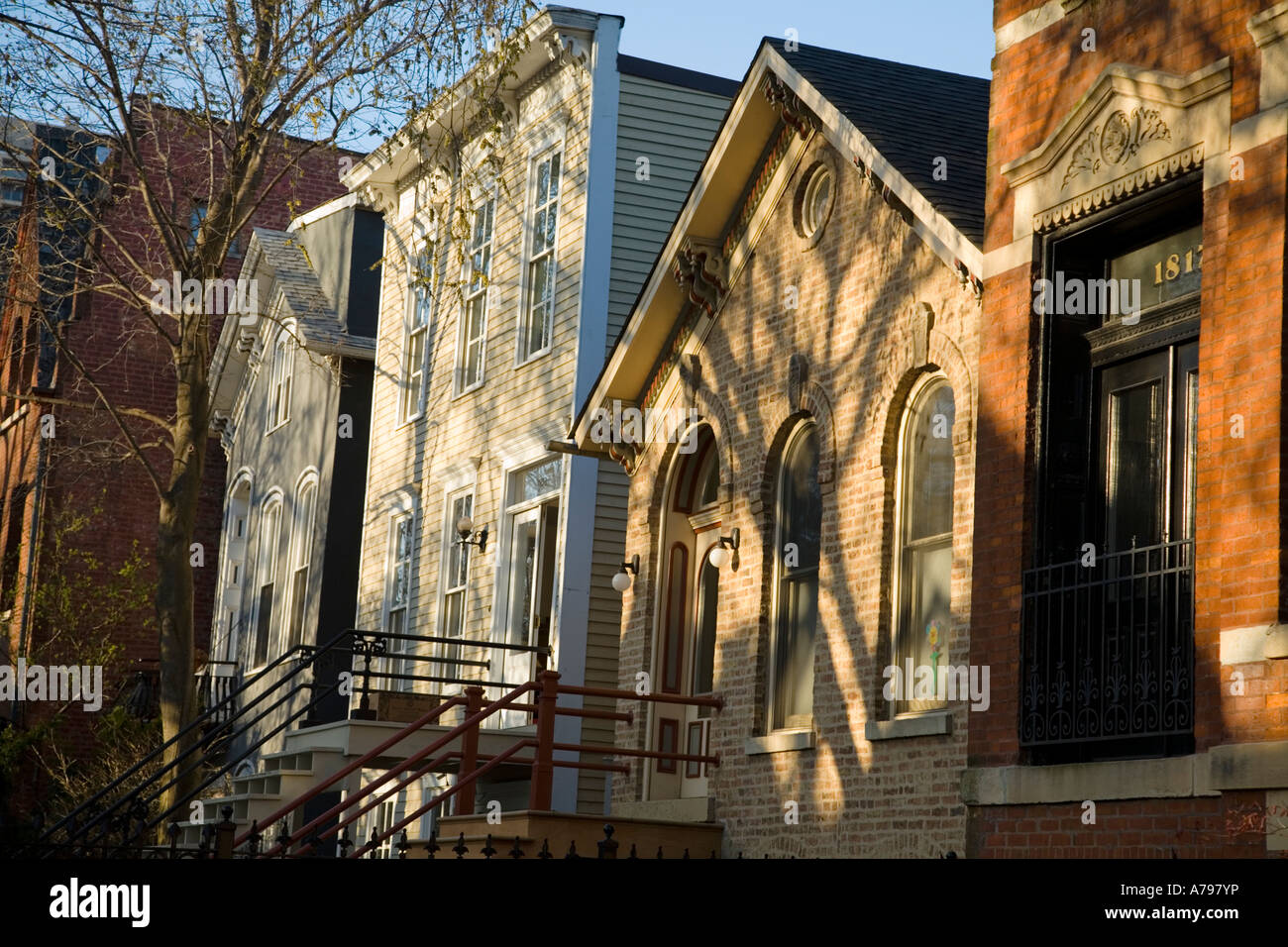 CHICAGO Illinois Row of brick and wooden residences in Old Town