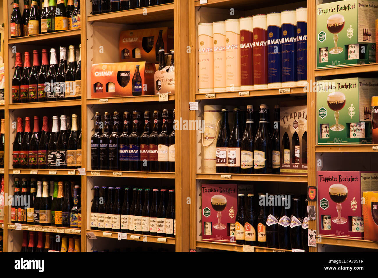 Some of the huge selection of Belgian Beers on display in a Brussels