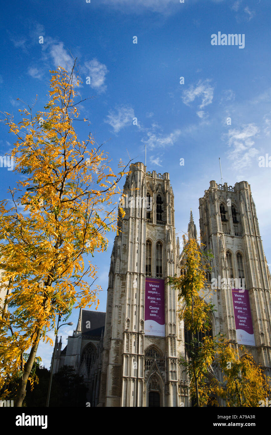 The Cathedrale Sts Michel et Gudule in Brussels on a sunny autumn day Brussels Belgium Stock Photo