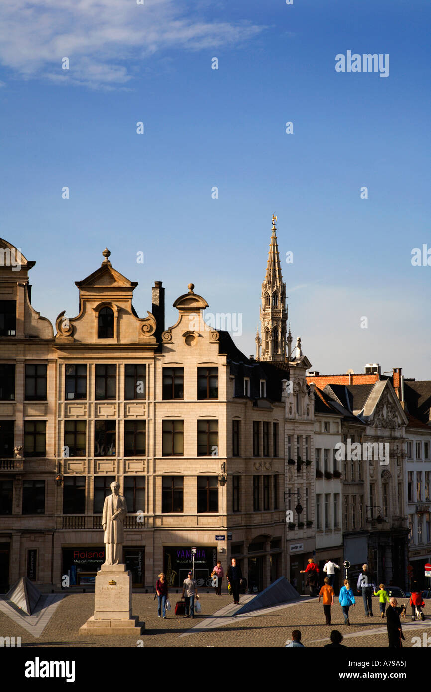 The View from Mont des Arts toward the Hotel de Ville in Brussels with the Queen Elisabeth I statue in the foreground Belgium Stock Photo