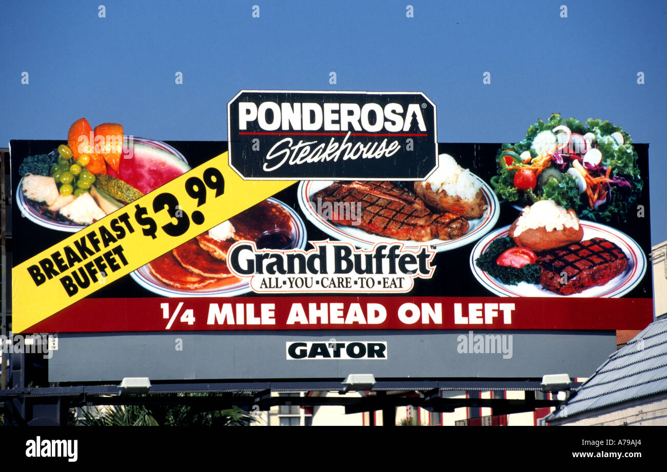 Ponderosa steakhouse grand buffet meat Florida United States Fast Food  Restaurant Road Sign USA Stock Photo - Alamy