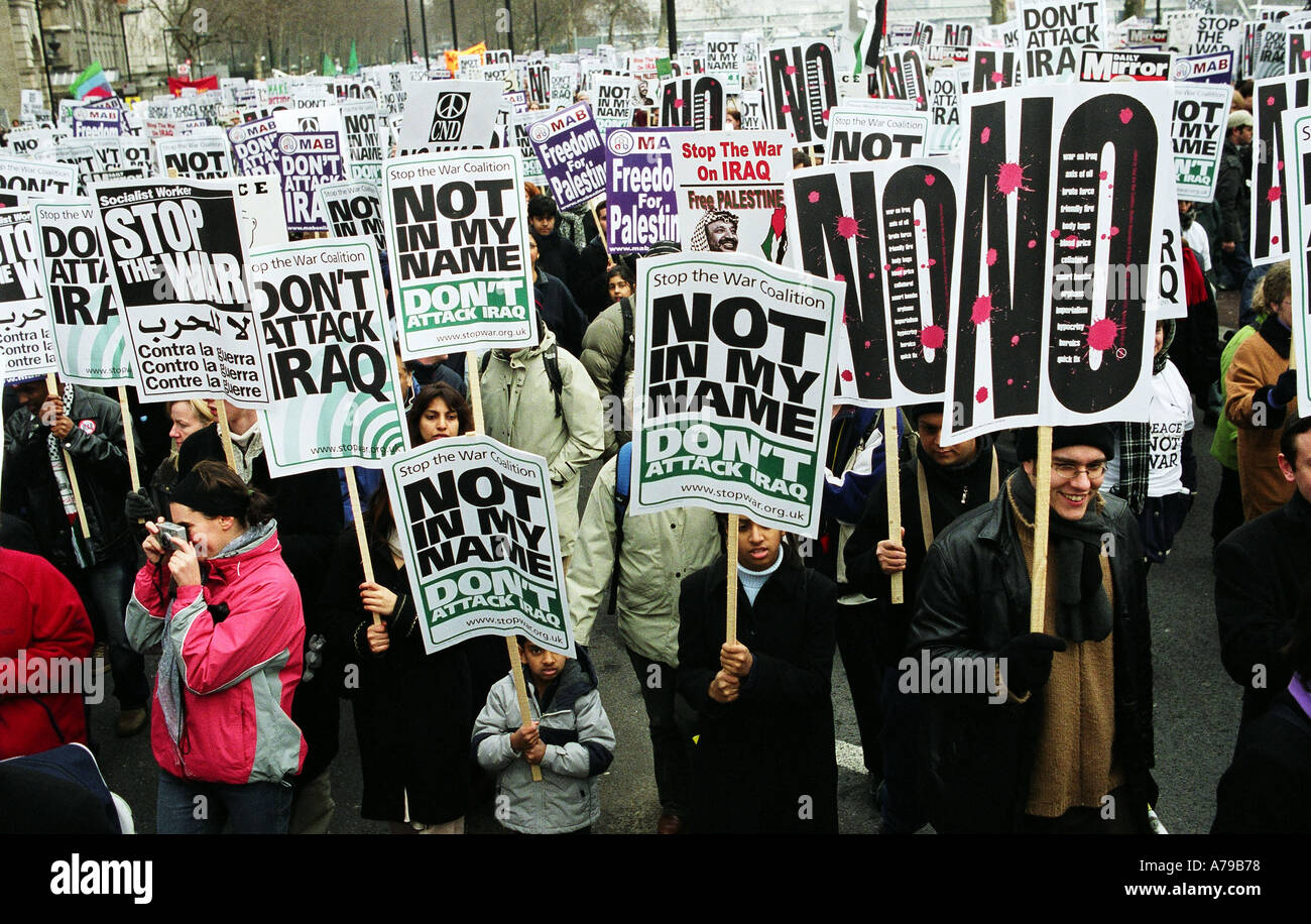Demonstration organised by Stop the War coalition in London protesting the war in Iraq, 15th February 2003. Stock Photo