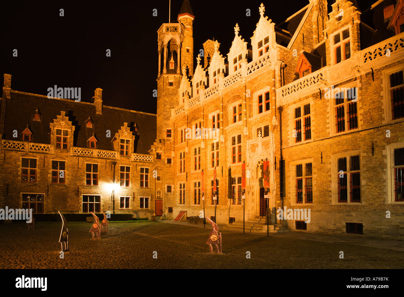 The Gruuthuse Museum at Night Bruges Belgium Stock Photo