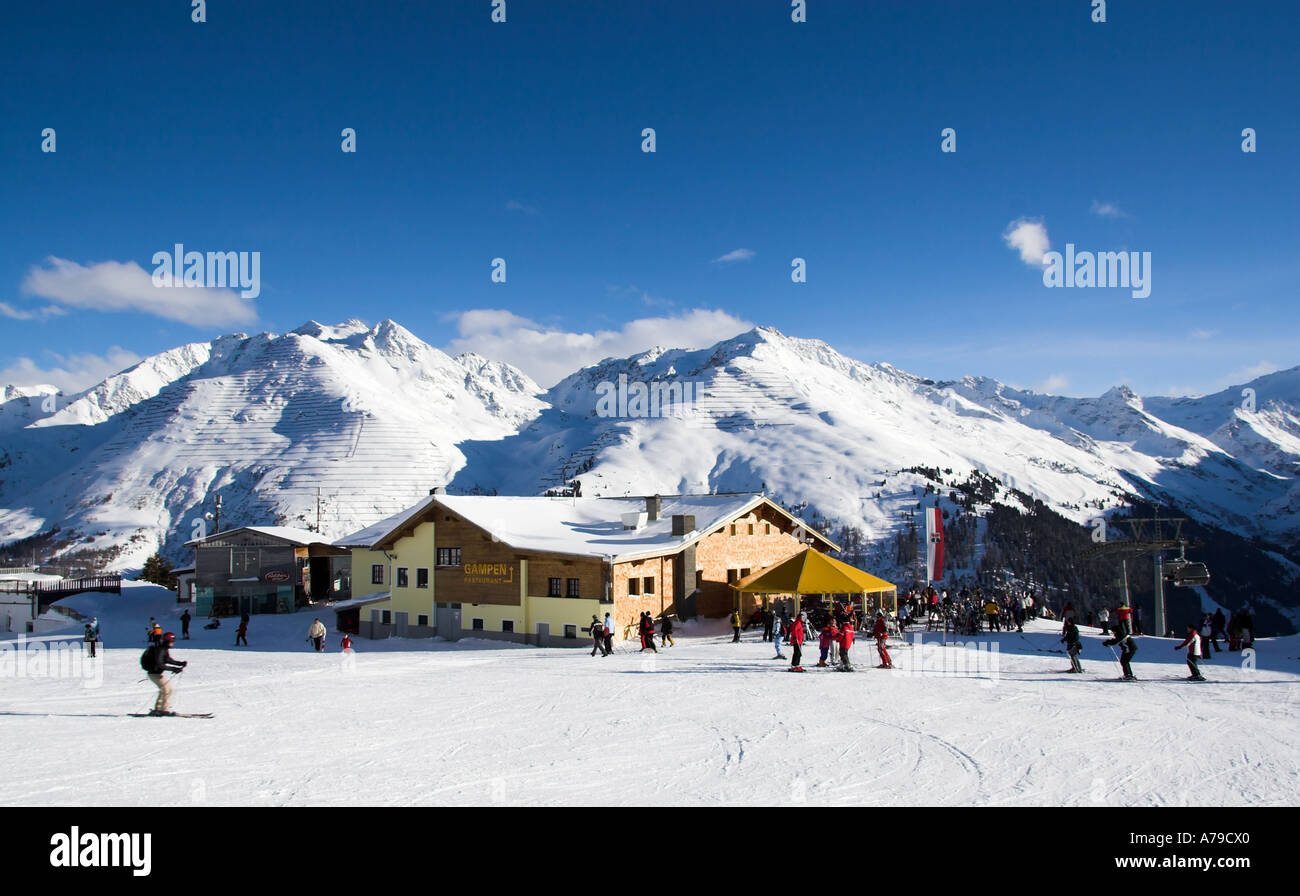Gampen restaurant on the slopes, ski resort of St. Anton am Arlberg, Tirol, Austria Stock Photo