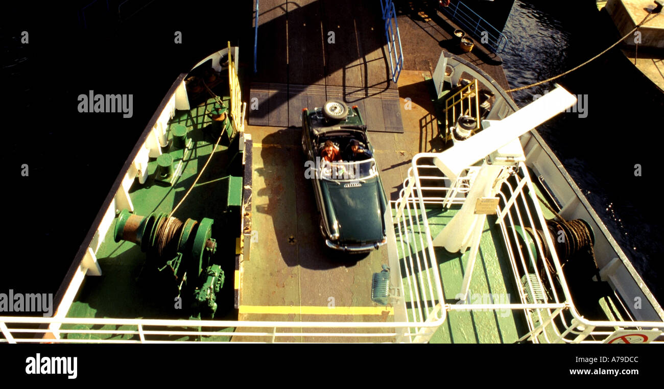 cars driving onto cross channel ferry cherbourg docks normandy france