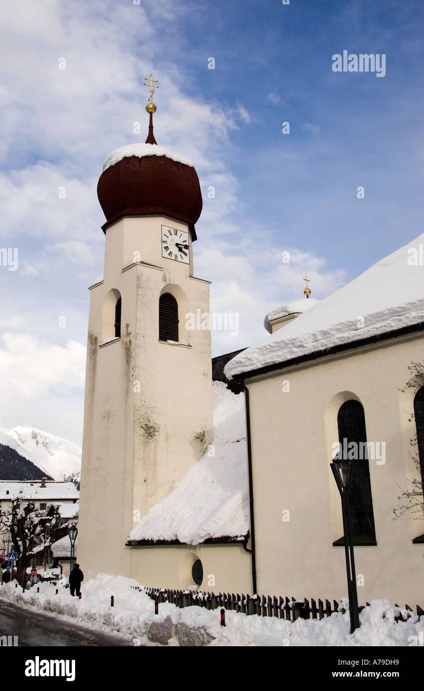 St. Anton church in winter, St. Anton am Arlberg, Tirol, Austria Stock Photo