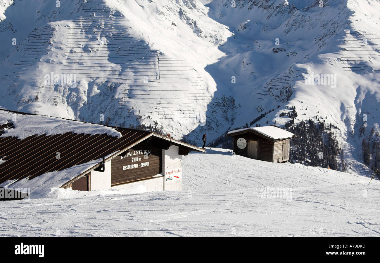Kapallstuben restaurant, near Kapall lift unload station, ski resort of St. Anton am Arlberg, Tirol, Austria Stock Photo