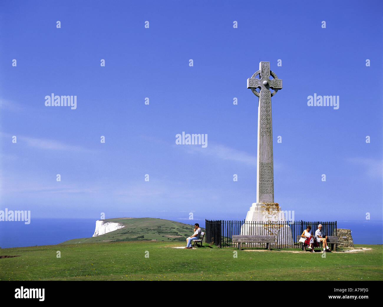 Tennyson Cross above Freshwater Bay Isle of Wight England Stock Photo