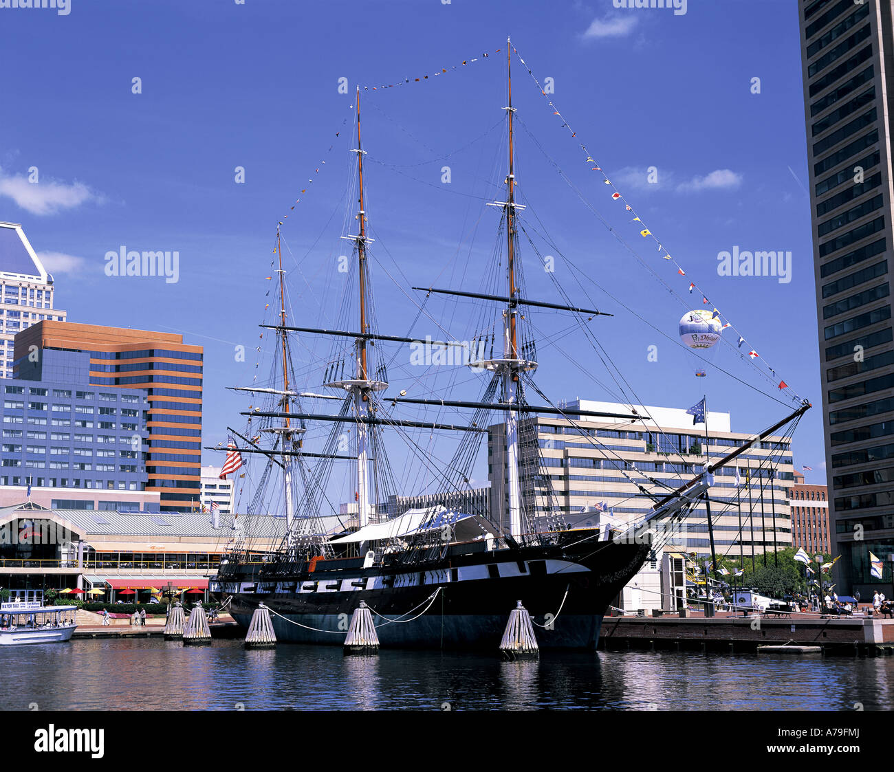 Inner Harbor and USS Constellation Baltimore Maryland USA Stock Photo