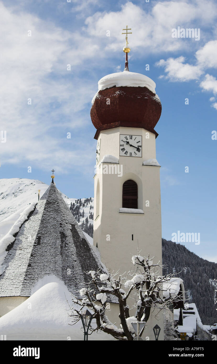 St. Anton church in winter, St. Anton am Arlberg, Tirol, Austria Stock Photo