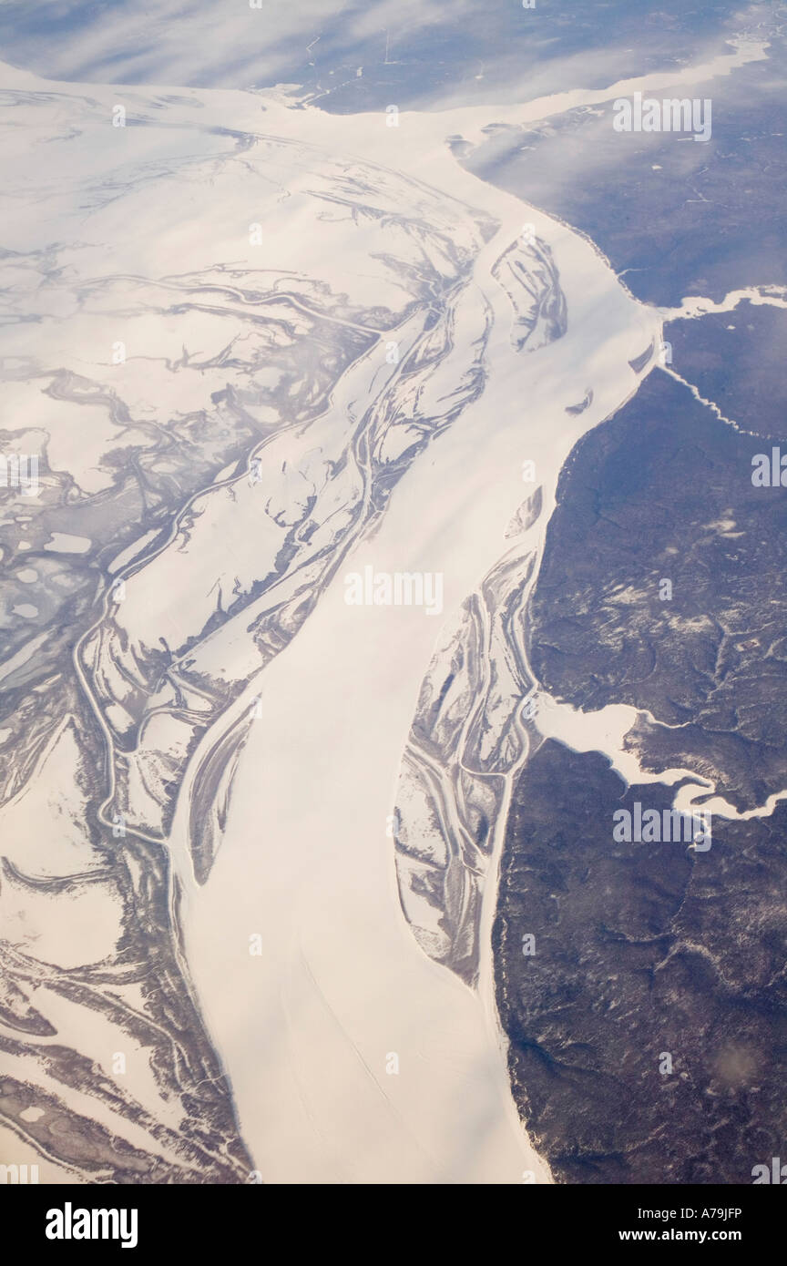 The frozen tundra in eastern Siberia, Russia from the air Stock Photo