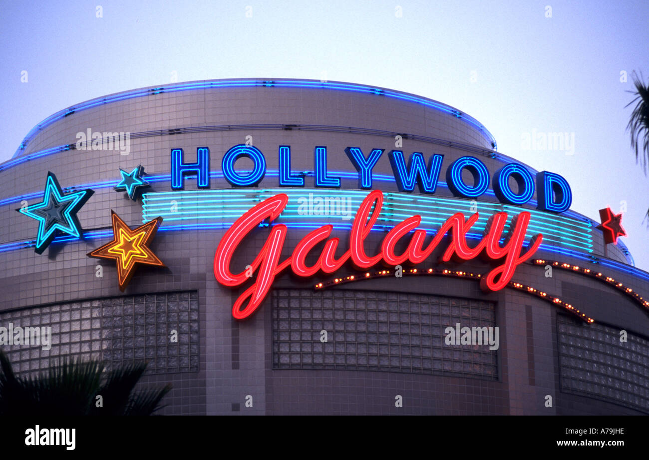 USA California Los Angeles Hollywood Boulevard Hollywood Galaxy Entertainment Sign sunny blue sky Stock Photo