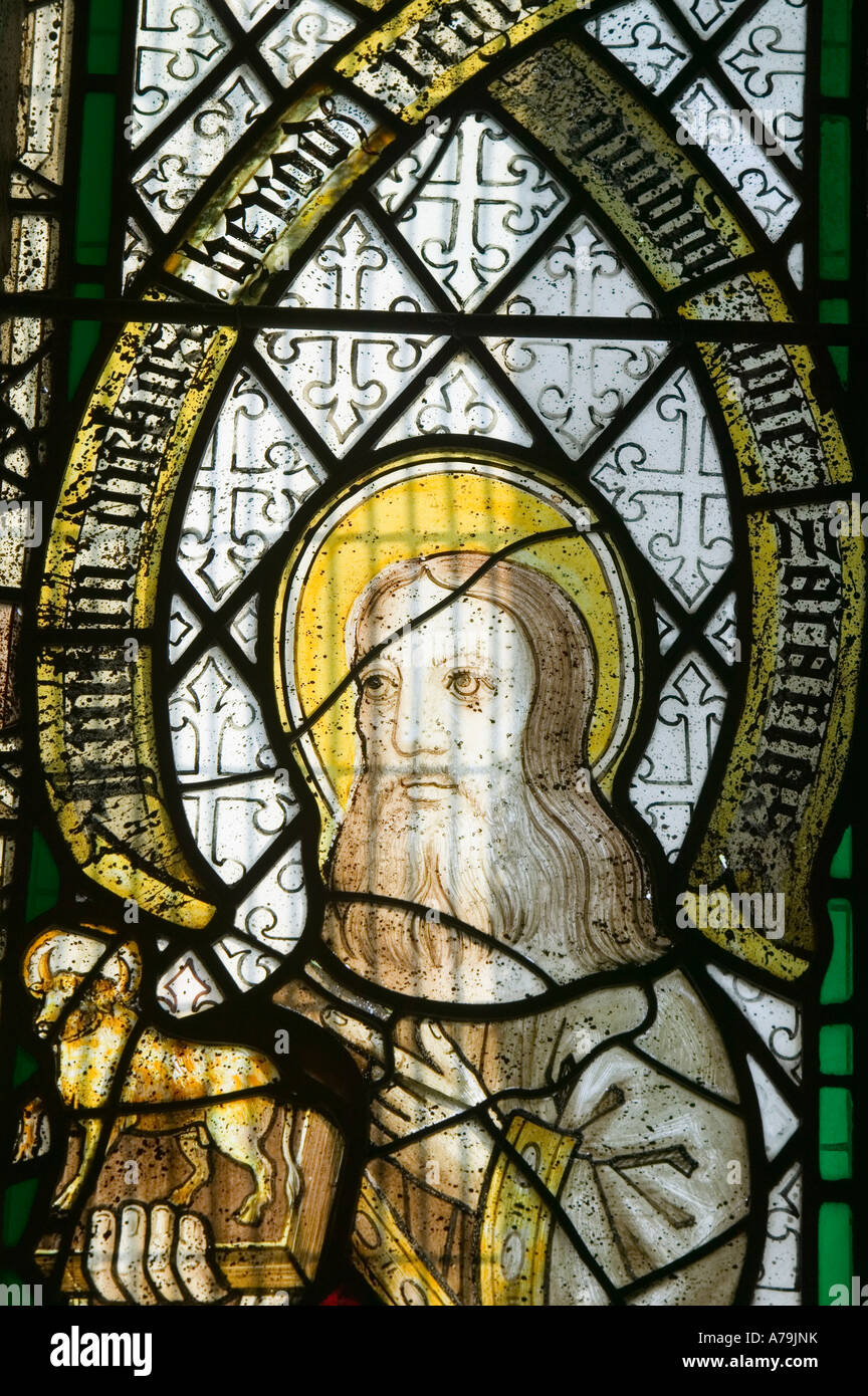 Ancient stained glass in St Neot's Church, Bodmin Moor, cornwall, the