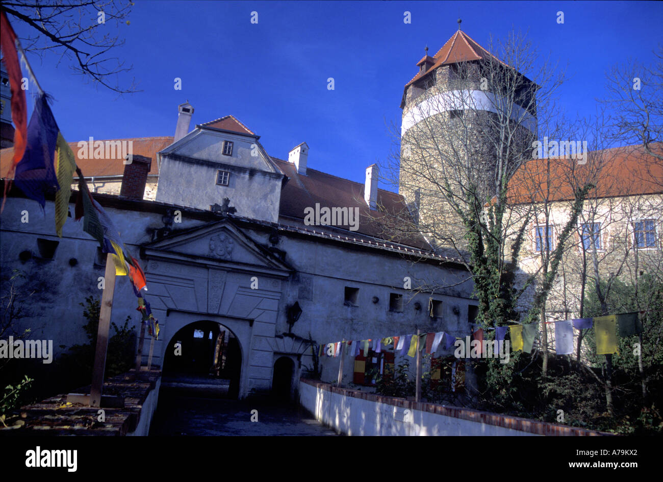 Main entrance to Burg Schlaining, an ancient castle in Burgenland, Austria, that now houses the European Peace Museum Stock Photo