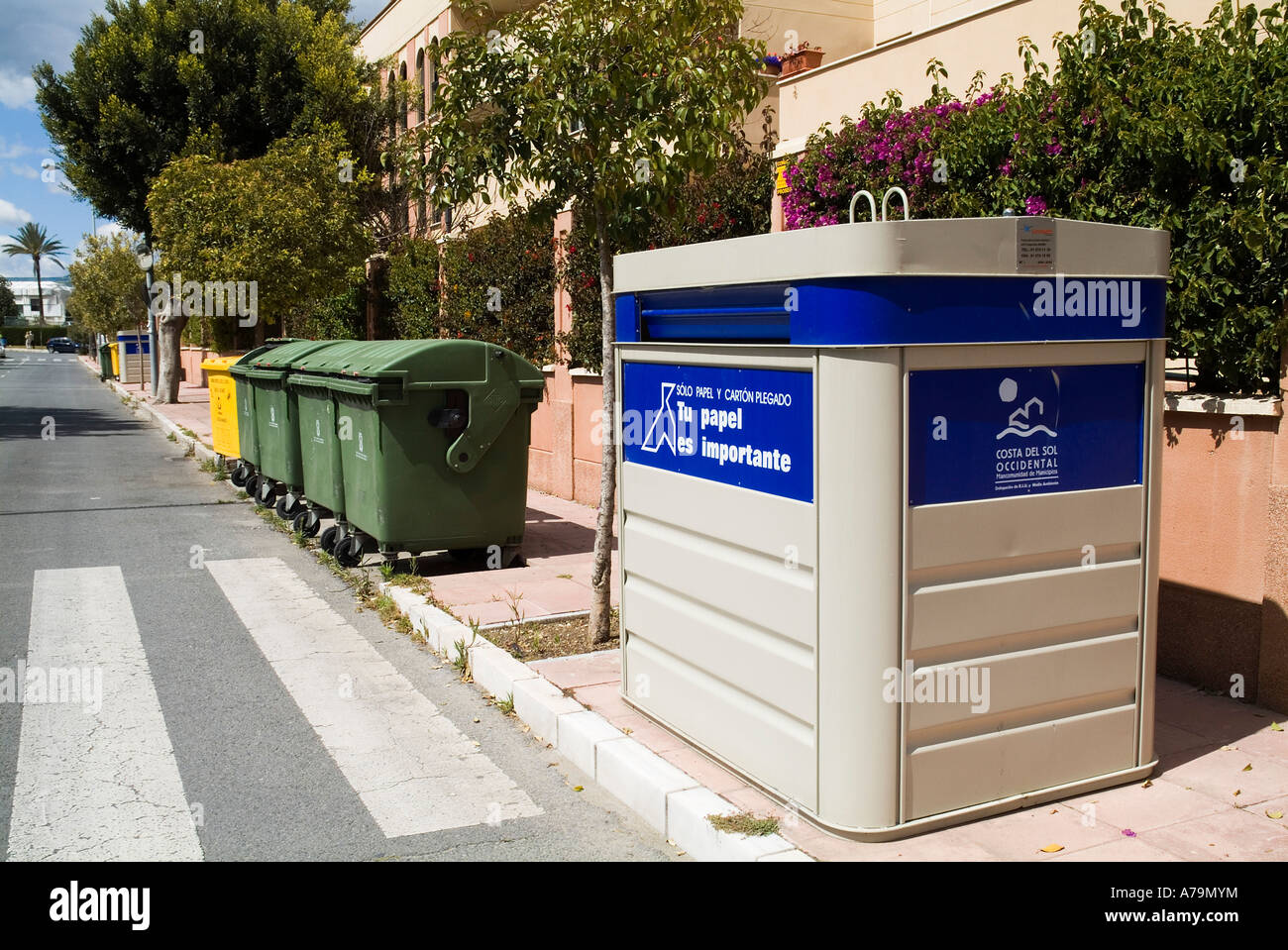 dh PUERTO BANUS SPAIN Waste bin paper garbage collection point in