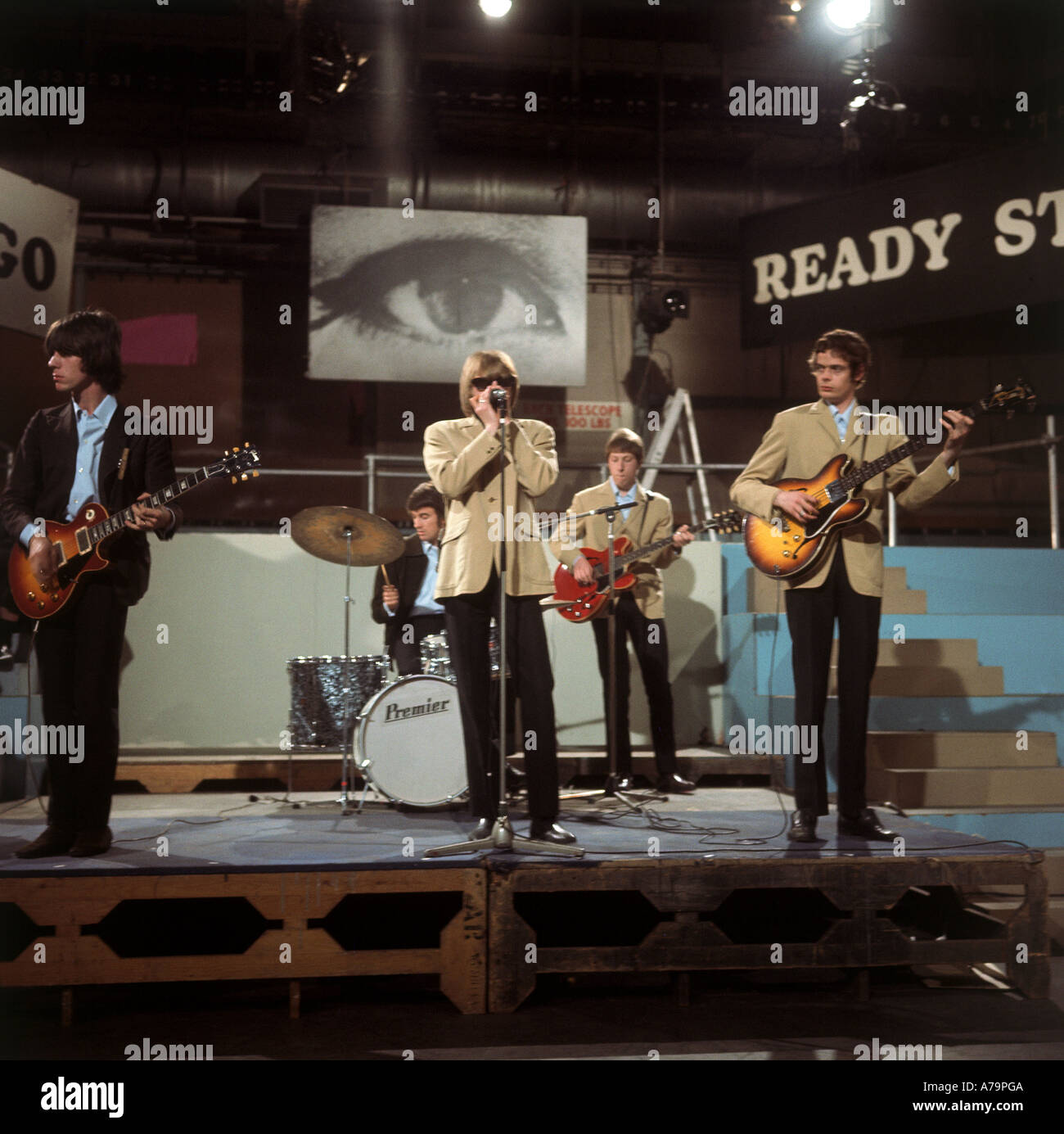 YARDBIRDS UK pop group on TV show Ready, Steady, Go in 1964 with Jeff