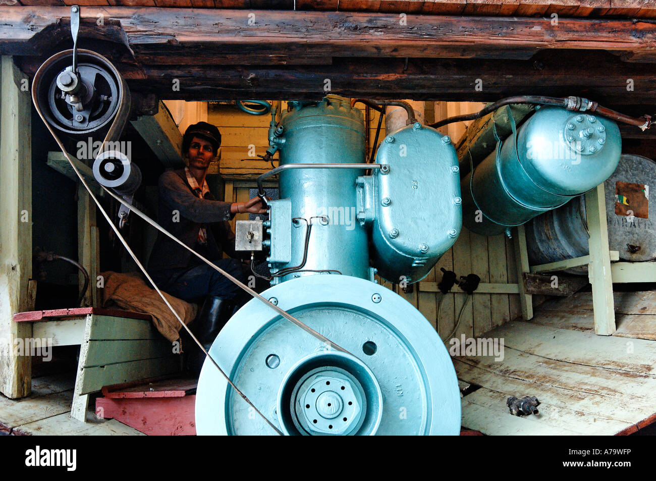 Engine Room cutout at the rigged schooner in a museum in Oslo Norway ...