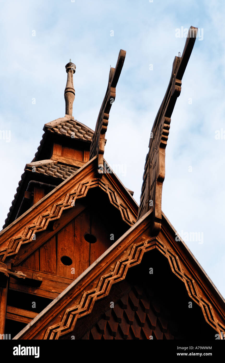 Traditional Stave Church at the Norsk Folkemuseum which is Norways largest open air museum of architecture and traditions Stock Photo