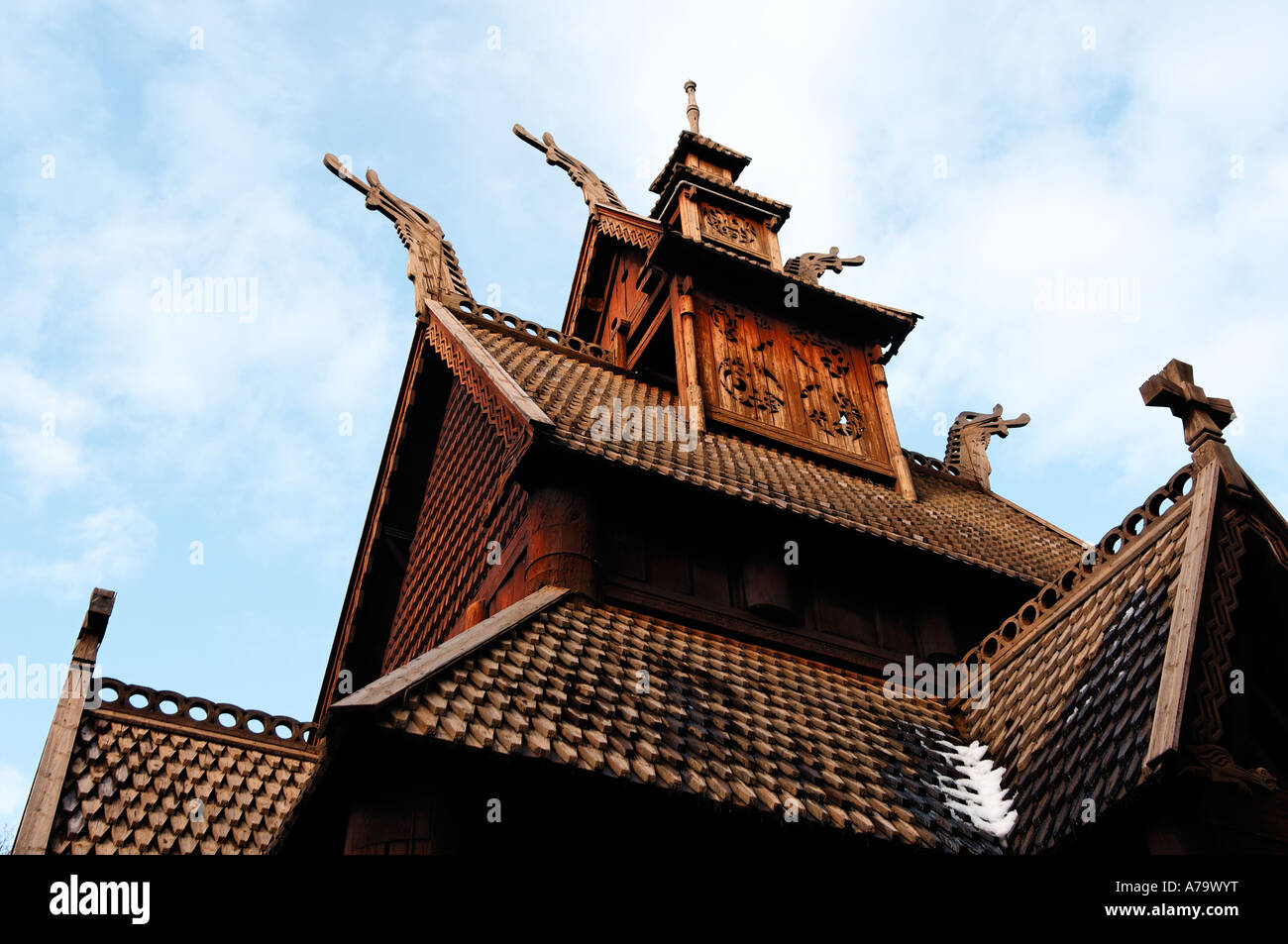 Traditional Stave Church at the Norsk Folkemuseum which is Norways largest open air museum of architecture and traditions Stock Photo
