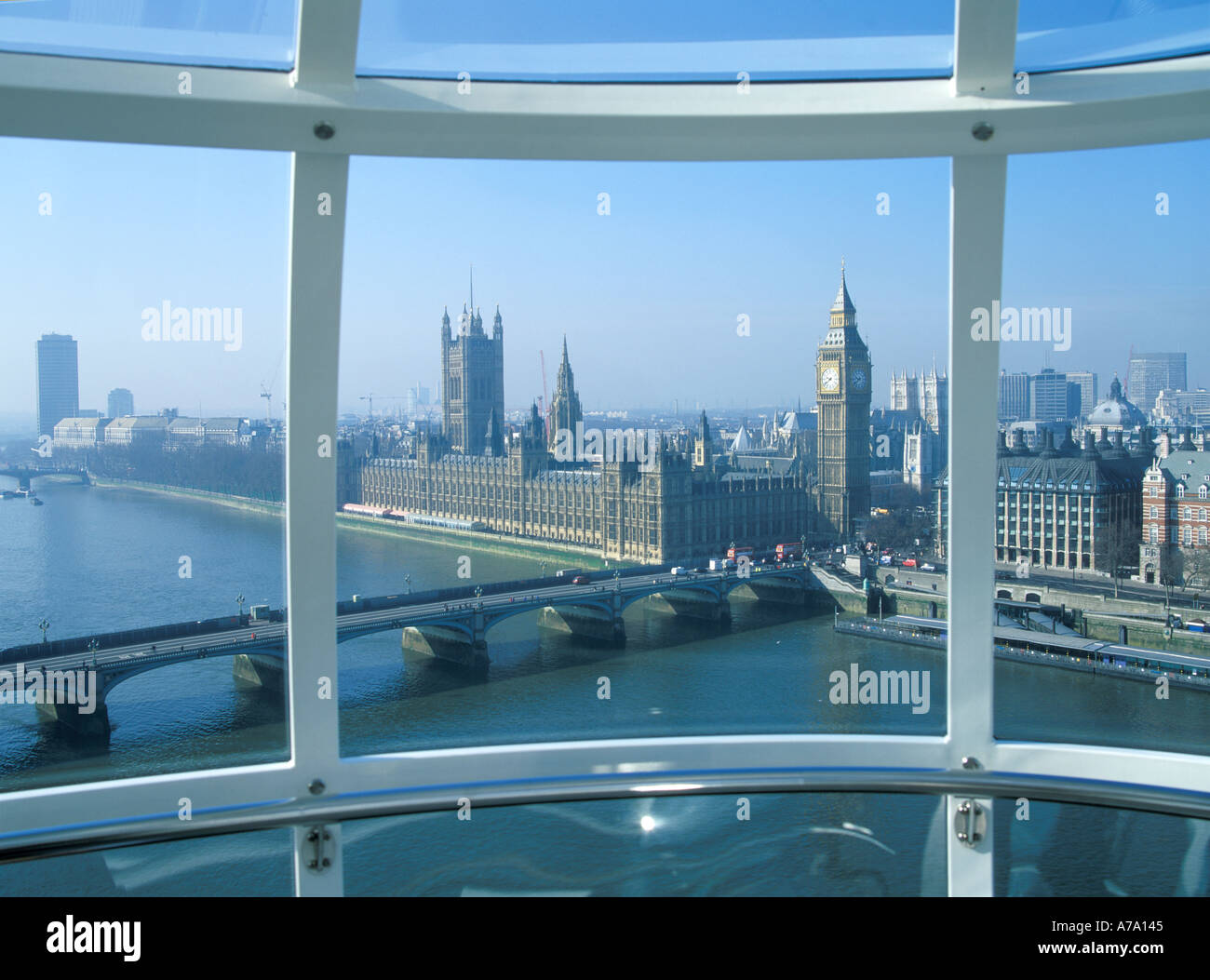 UK London Houses of Parliament Big Ben from British Airways London Eye Stock Photo