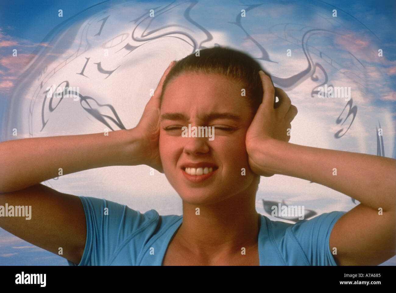 symbolism for stress tinnitus or ringing in the ears Stock Photo