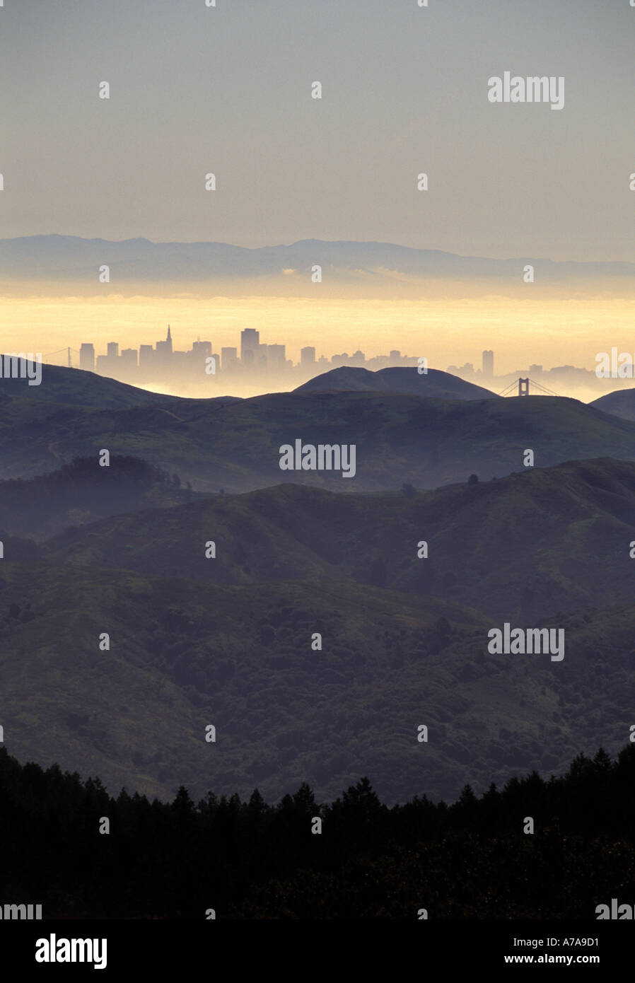 California view from Mount Tamalpais toward Golden Gate Bridge and