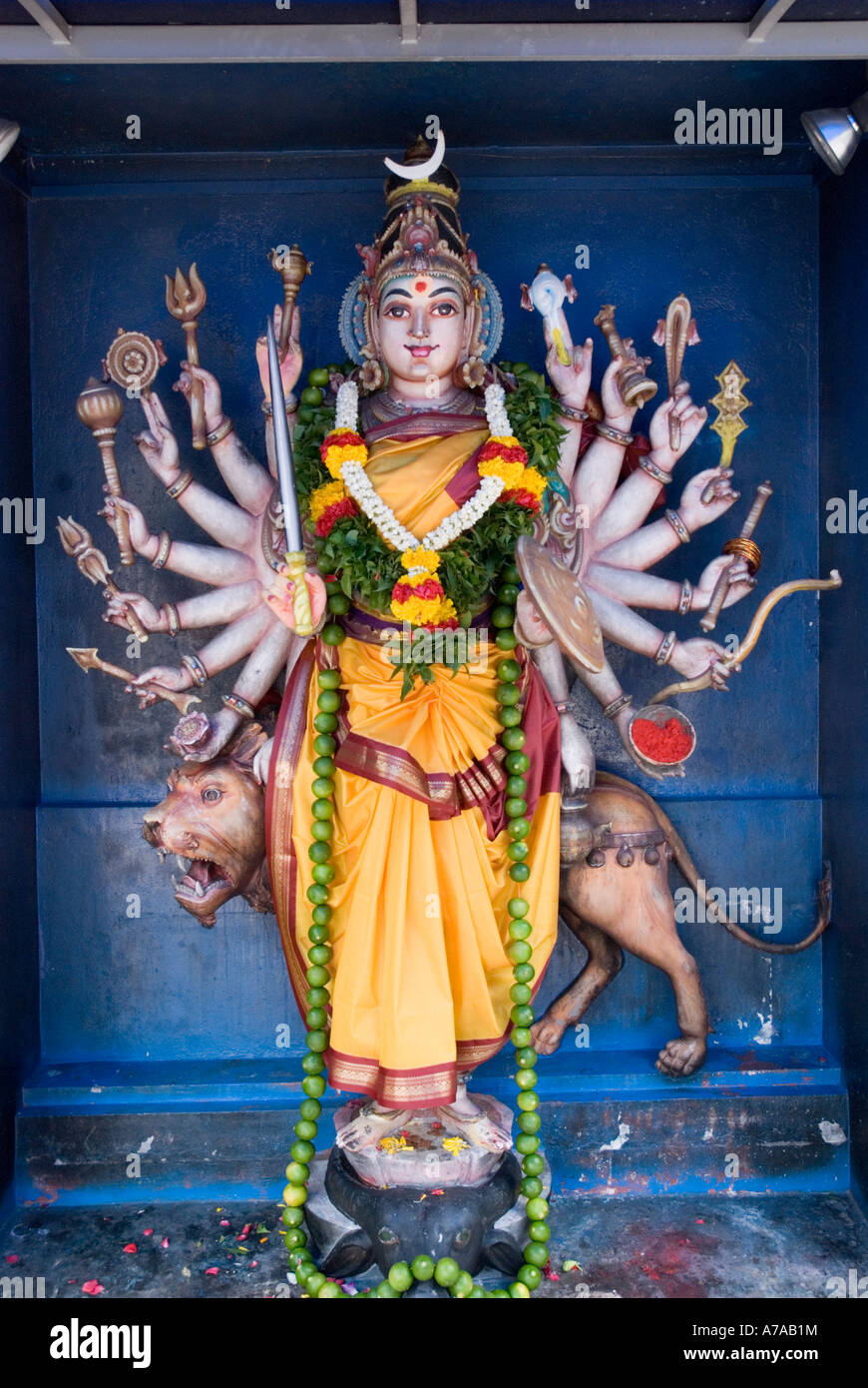 A Representation Of The Indian Goddess Parvati Riding On A Lion In A 
