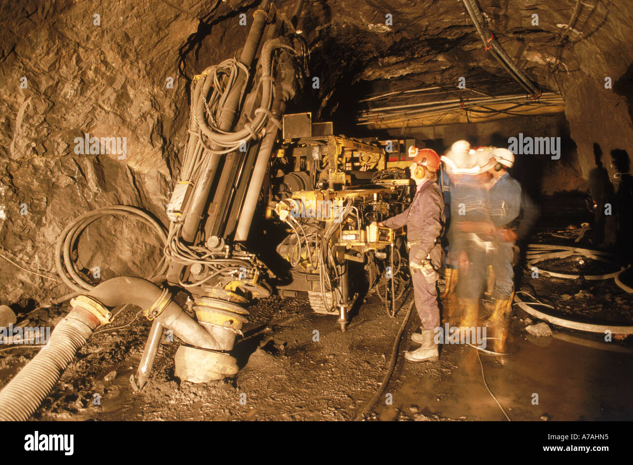 Drilling machines and miners at LKAB mines near Kiruna in Northern Sweden above Arctic Circle Stock Photo