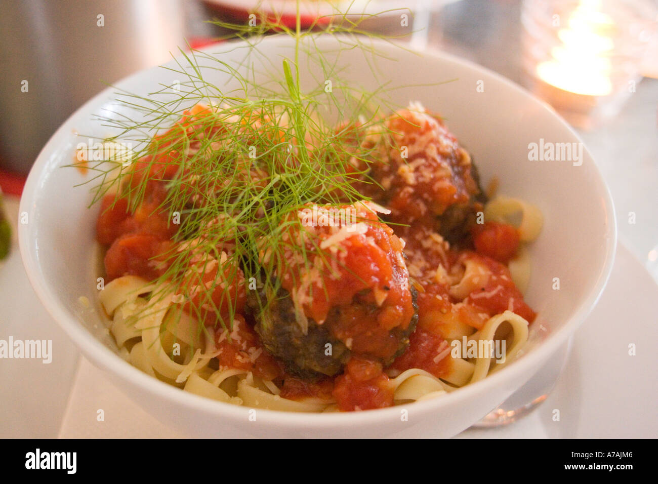 Paihia Bay of Islands New Zealand Spicy Meatballs in Tomato Sauce Stock Photo