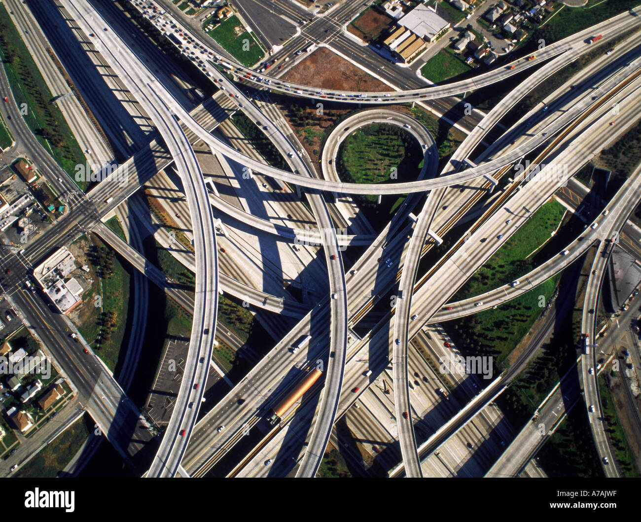 Aerial View Of Freeway Interchange In Los Angeles Looking Like Cemented A7AJWF 
